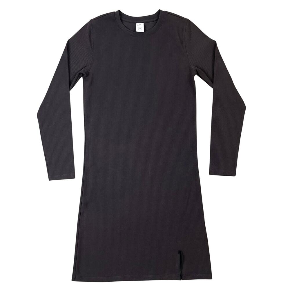 BYLT Premium Basics Ribbed Mini Dress Womens M Brown Long Sleeve Stretch
